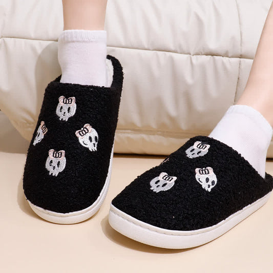 Plus Size Halloween Cute Skull Print Slippers - Black - EU44-45(US10-11) - image 0