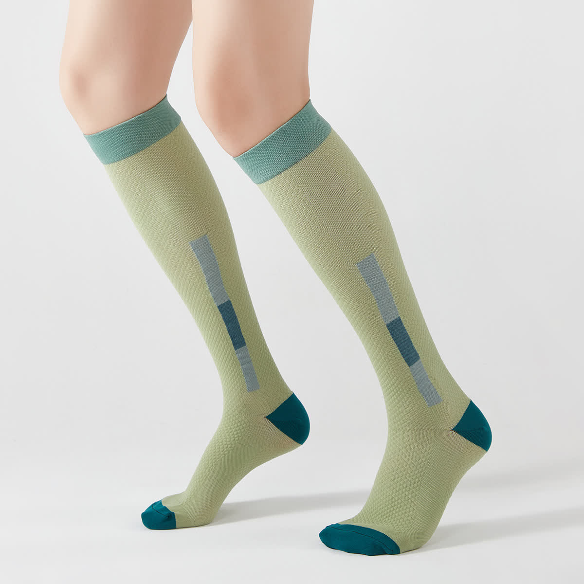 Simple Rectangular Colorblock Compression Knee High Socks(5 Pairs) - Green - EU37-42(US4-8.5) - image 3