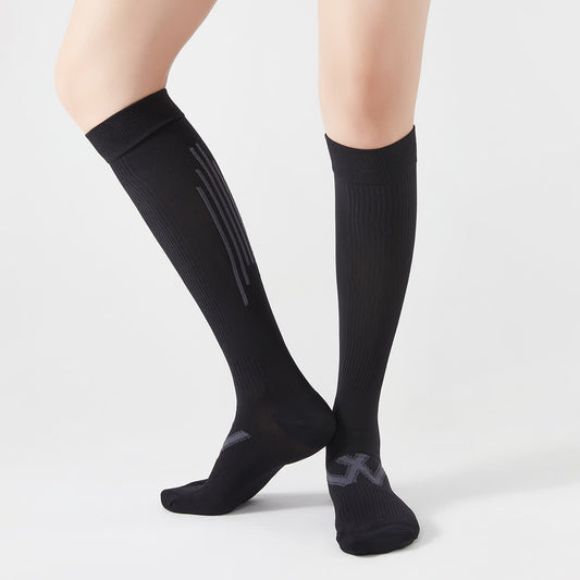 Striped Sports Compression Knee High Socks(4 Pairs) - Black - EU37-42(US4-8.5) - image 0
