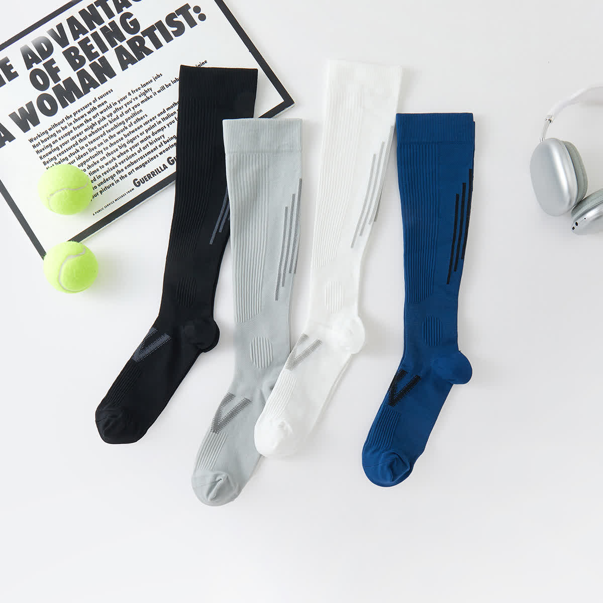 Striped Sports Compression Knee High Socks(4 Pairs)