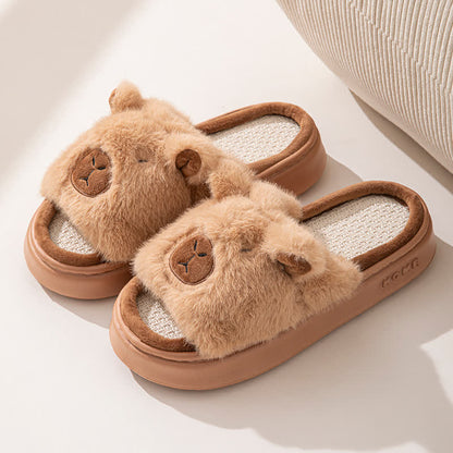 Open-Toe Plush Animal Slippers - Khaki - EU43-44(US9-10) - image 4
