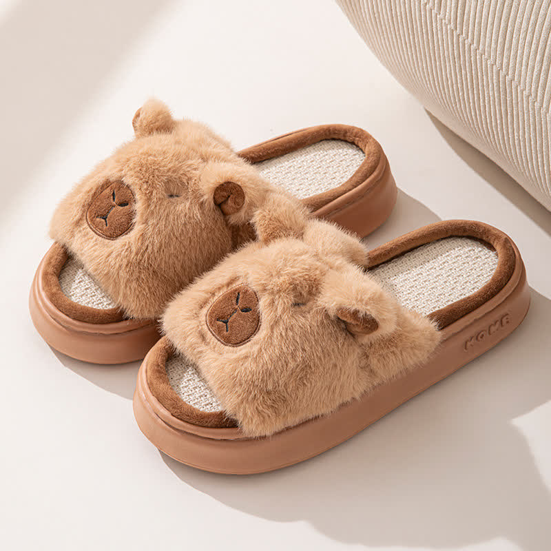 Open-Toe Plush Animal Slippers - Khaki - EU43-44(US9-10) - image 5