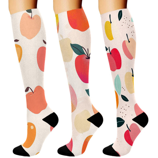 Apple Print Series Compression Socks(3 Pairs) - Set-A - S/M - image 1