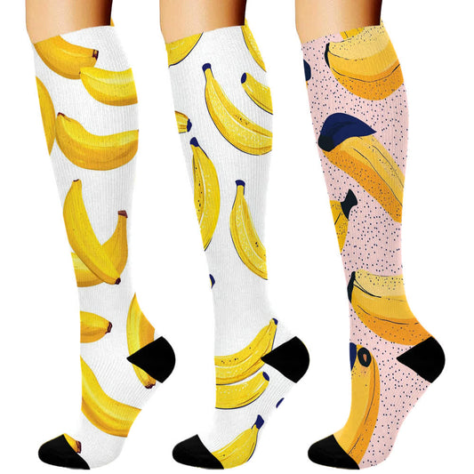 Banana Print Series Compression Socks(3 Pairs) - Multicolor - S/M - image 1