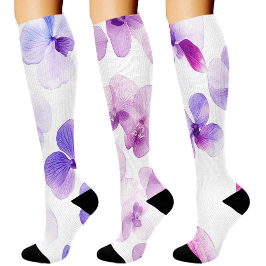 Orchid Print Series Compression Socks(3 Pairs) - Purple - S/M - image 1