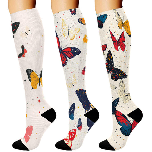Colorful Butterfly Print Series Compression Socks(3 Pairs) - Multicolor - S/M - image 1