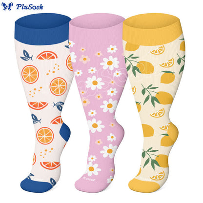 Plus Size Daisy Lemon Print Compression Socks(3 Pairs) - image 1