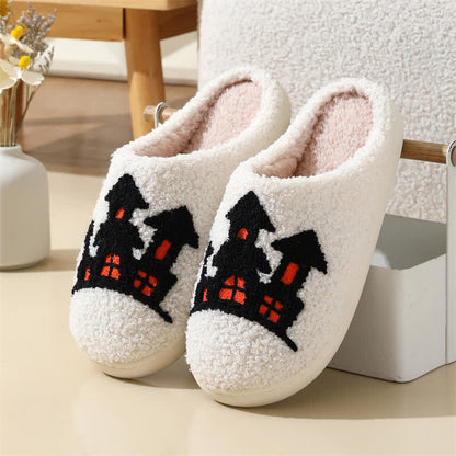 Plus Size Halloween Element Print Slippers - White - Castle - EU42-43(US8.5-9) - image 9