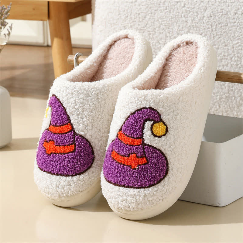 Plus Size Halloween Element Print Slippers - White - Wizard Hat - EU42-43(US8.5-9) - image 5