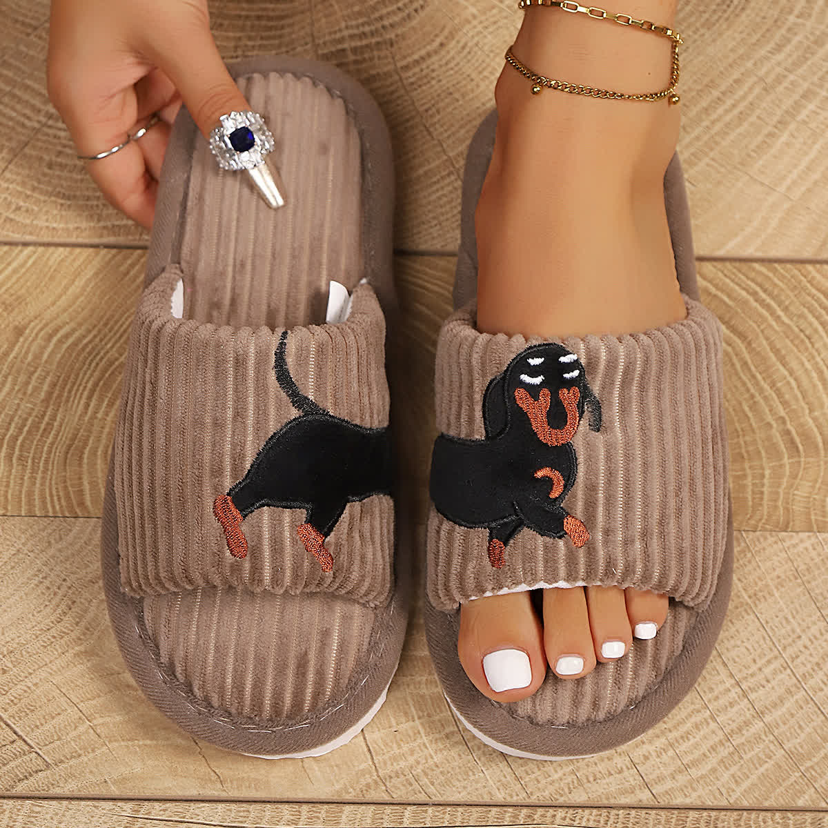 Plus Size Cute Dachshund Slippers - Brown - EU43-44(US9-10) - image 10