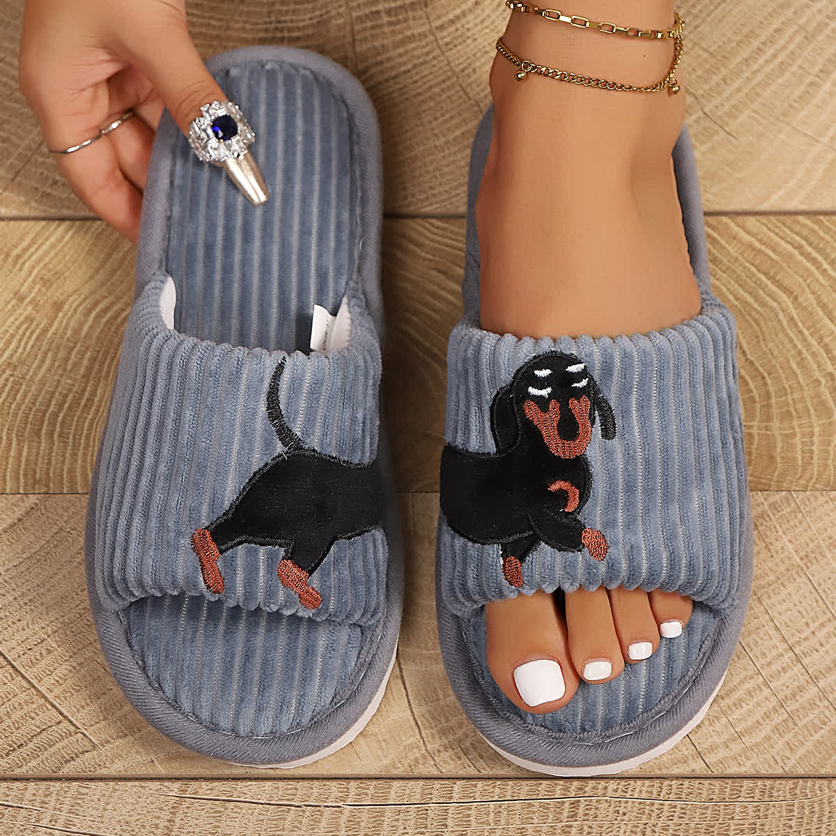Plus Size Cute Dachshund Slippers - Grey - EU43-44(US9-10) - image 2