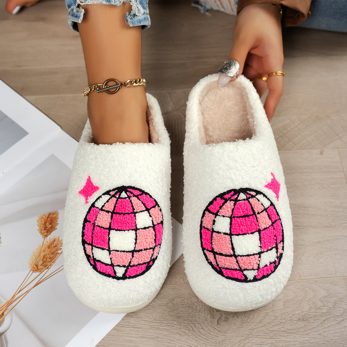 Plus Size Disco Ball Print Slippers - White - EU44-45(US10-11) - image 8