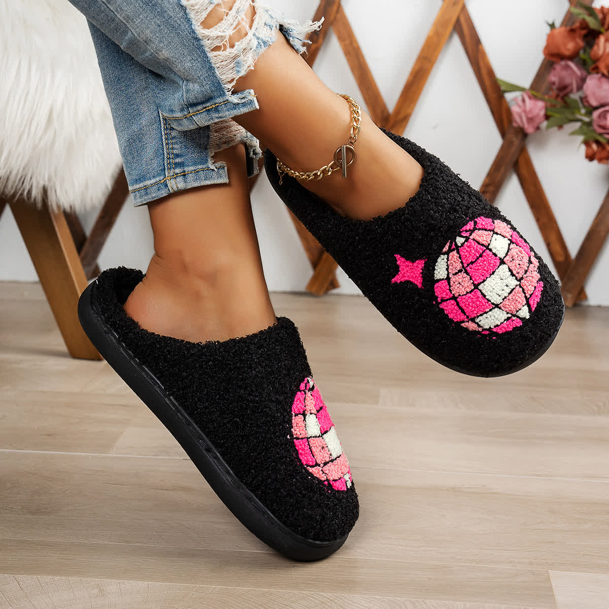 Plus Size Disco Ball Print Slippers - image 4