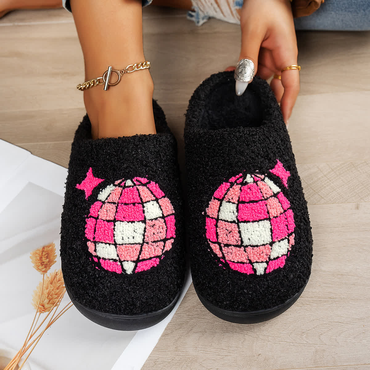 Plus Size Disco Ball Print Slippers - Black - EU44-45(US10-11) - image 3