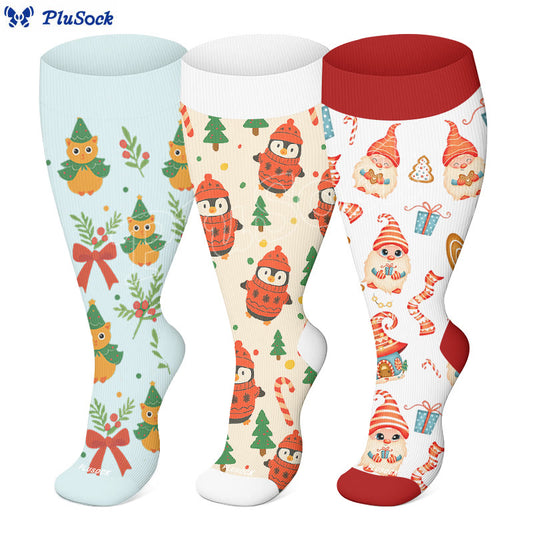 Plus Size Cats Penguins Santa Compression Socks(3 Pairs) - image 1