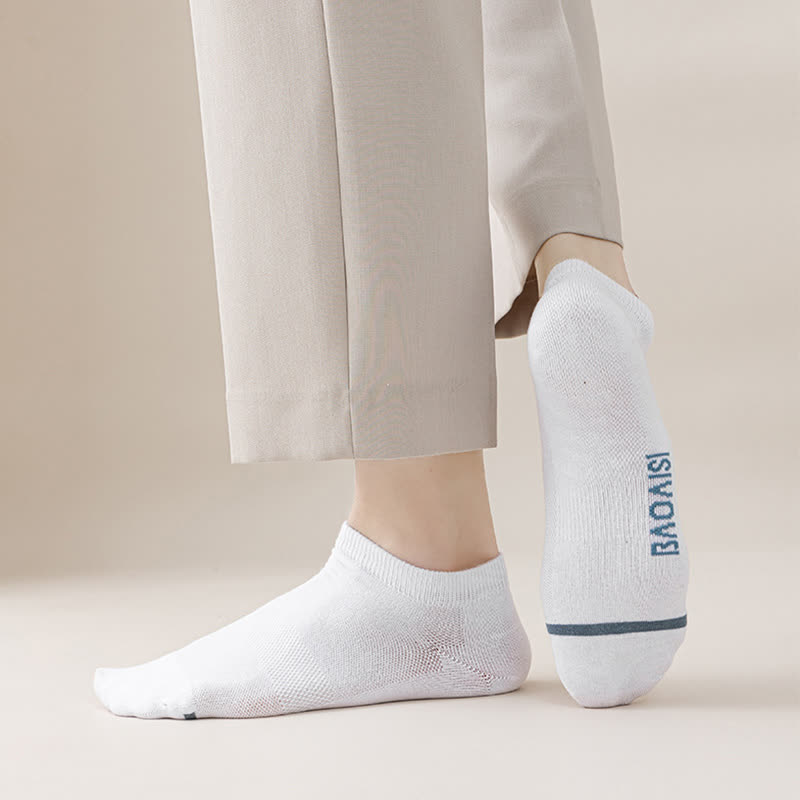 Solid Color Ankle Socks with Letter Printed Sole(7 Pairs) - image 4