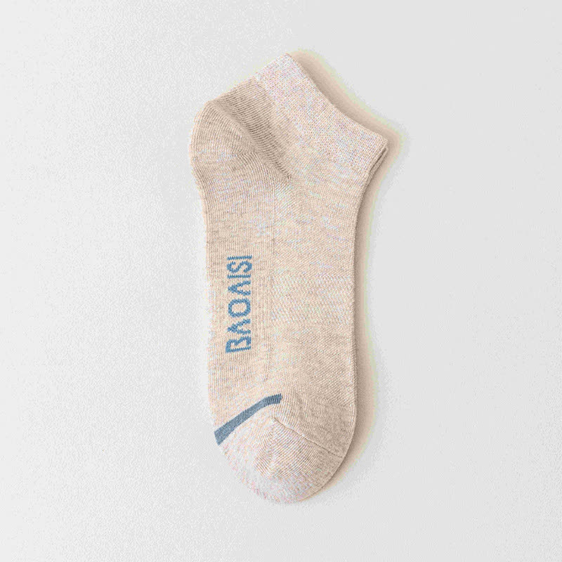 Solid Color Ankle Socks with Letter Printed Sole(7 Pairs) - Beige - EU39-44(US6-10) - image 7
