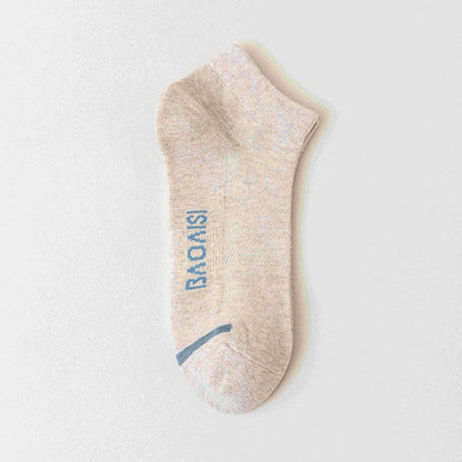 Solid Color Ankle Socks with Letter Printed Sole(7 Pairs) - Beige - EU39-44(US6-10) - image 7
