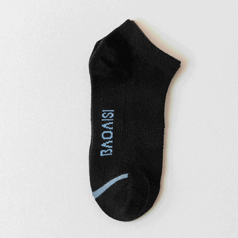 Solid Color Ankle Socks with Letter Printed Sole(7 Pairs) - Black - EU39-44(US6-10) - image 6