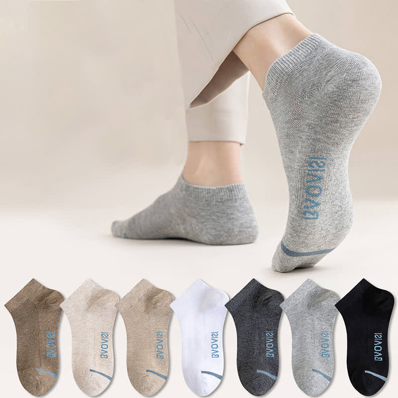 Solid Color Ankle Socks with Letter Printed Sole(7 Pairs) - Multicolor - EU39-44(US6-10) - image 1