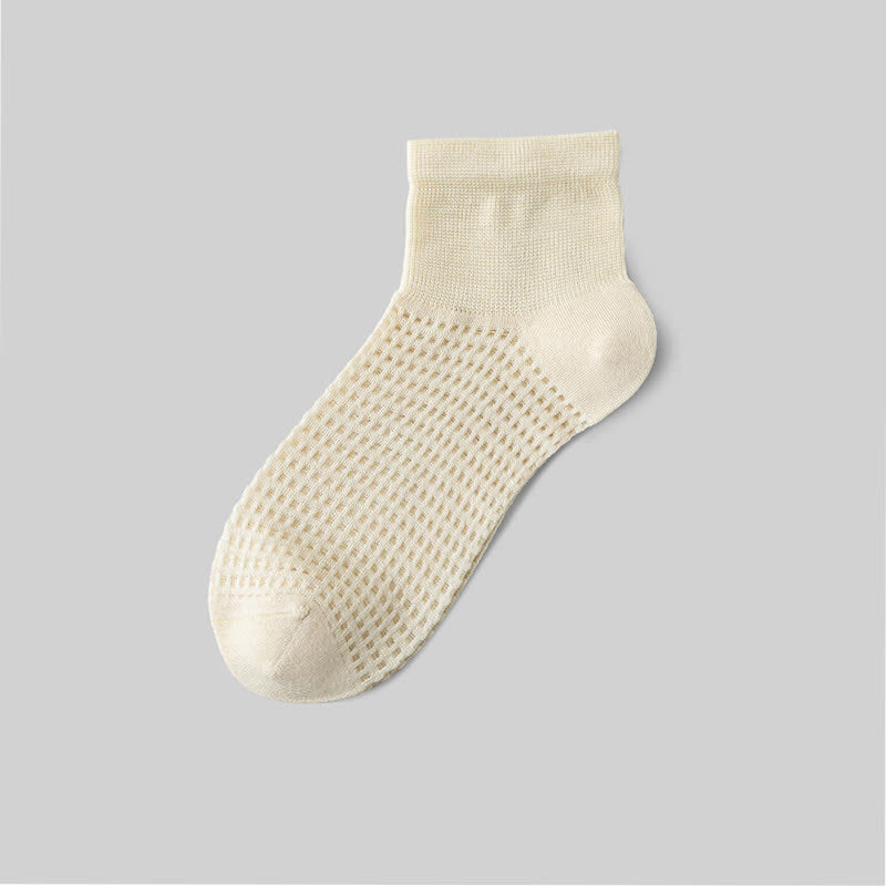 Mesh Breathable Mulberry Silk Ankle Socks(9 Pairs) - Beige - EU36-40(US3-7) - image 5