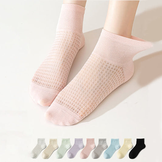 Mesh Breathable Mulberry Silk Ankle Socks(9 Pairs) - Multicolor - EU36-40(US3-7) - image 1
