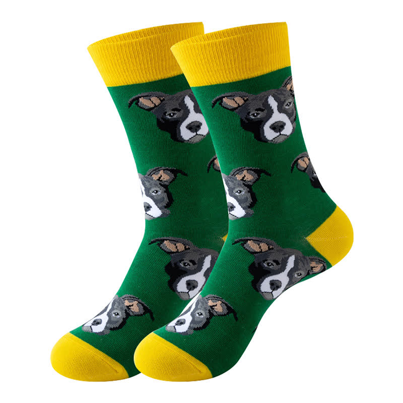 Cute Dog Series Quarter Socks(5 Pairs) - Green&Yellow - EU36-43(US3-9) - image 2