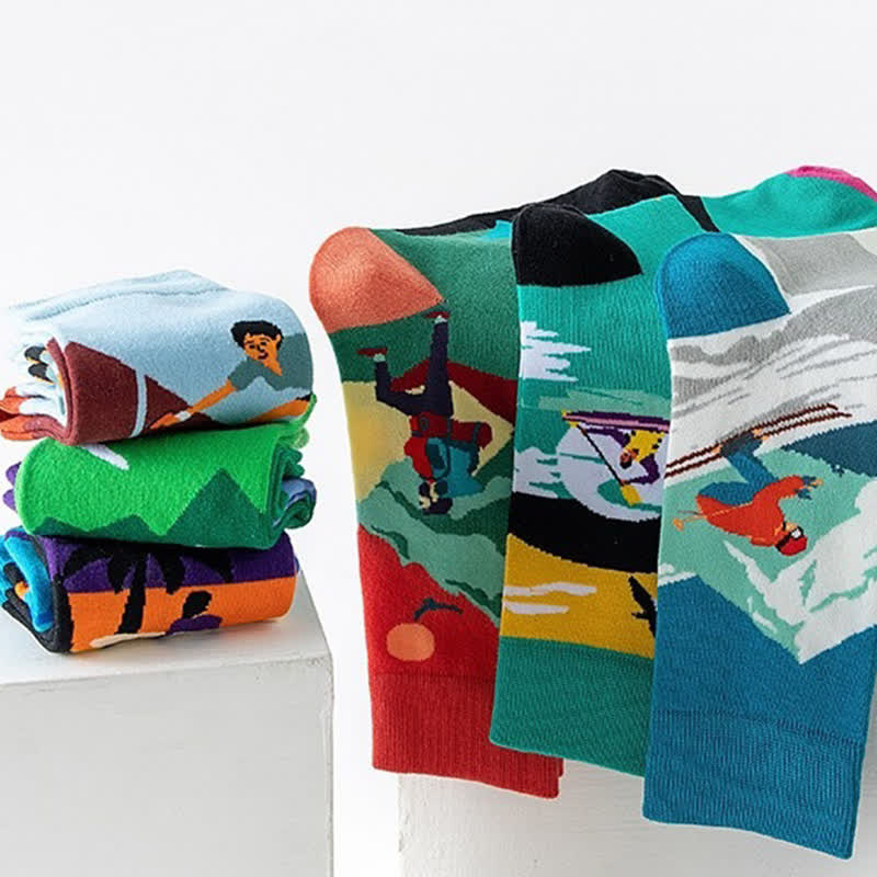 Outdoor Sports Print Series Quarter Socks(5 Pairs) - image 1