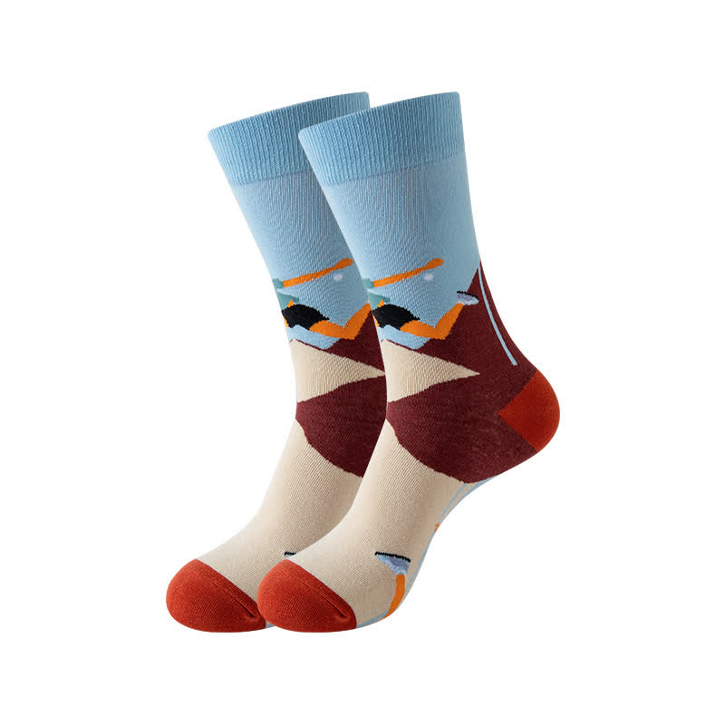 Outdoor Sports Print Series Quarter Socks(5 Pairs) - Light Blue - EU36-43(US3-9) - image 4