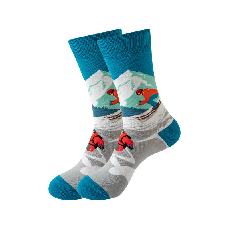 Outdoor Sports Print Series Quarter Socks(5 Pairs) - Blue - EU36-43(US3-9) - image 3