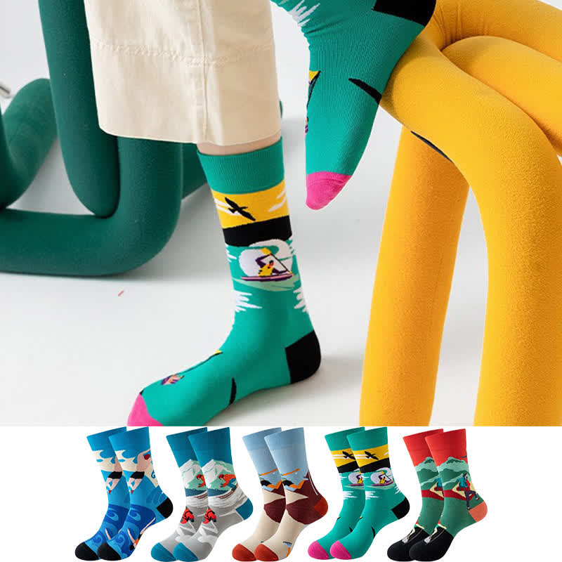 Outdoor Sports Print Series Quarter Socks(5 Pairs) - Multicolor - EU36-43(US3-9) - image 0