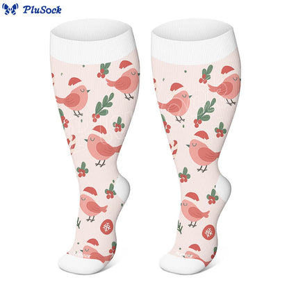 Plus Size Christmas Gnomes Birds Compression Socks - image 2