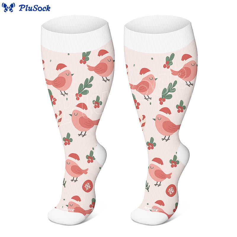 Plus Size Christmas Gnomes Birds Compression Socks - image 2