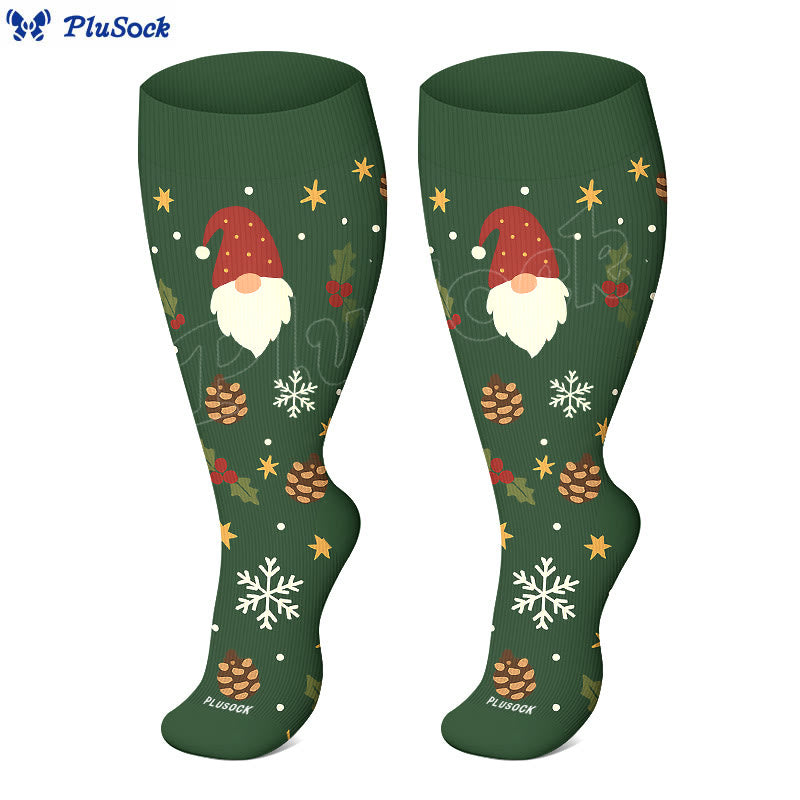 Plus Size Christmas Gnomes Birds Compression Socks - image 1
