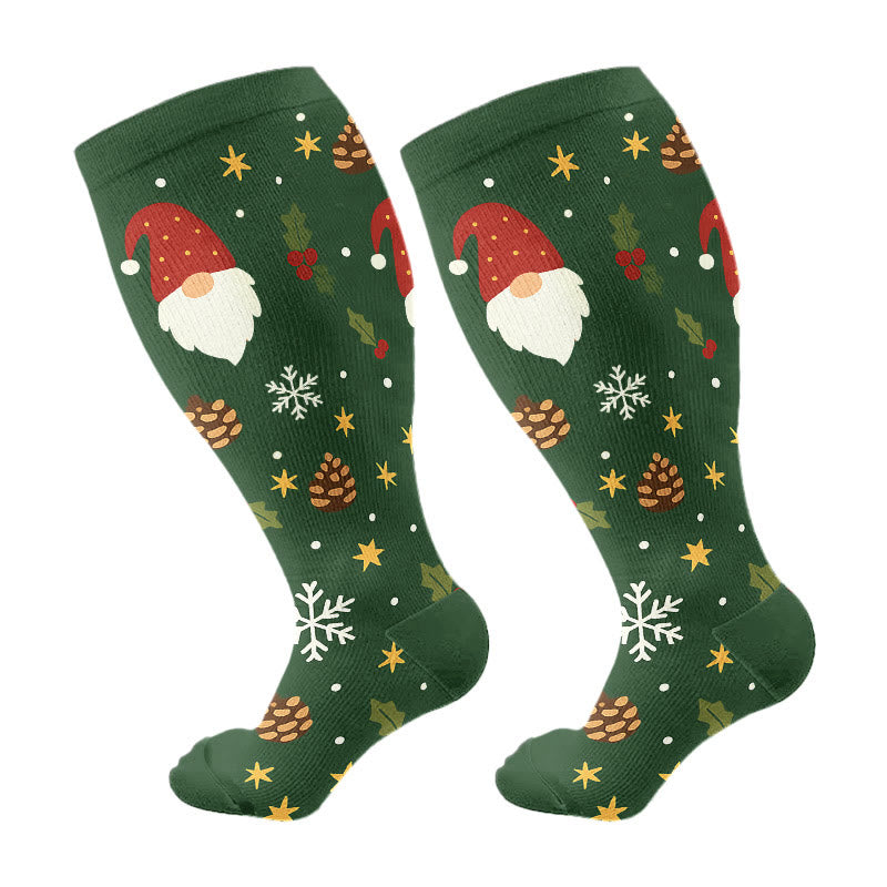 Plus Size Christmas Gnomes Birds Compression Socks(3 Pairs) - Green(1 Pair) - 4XL - image 6