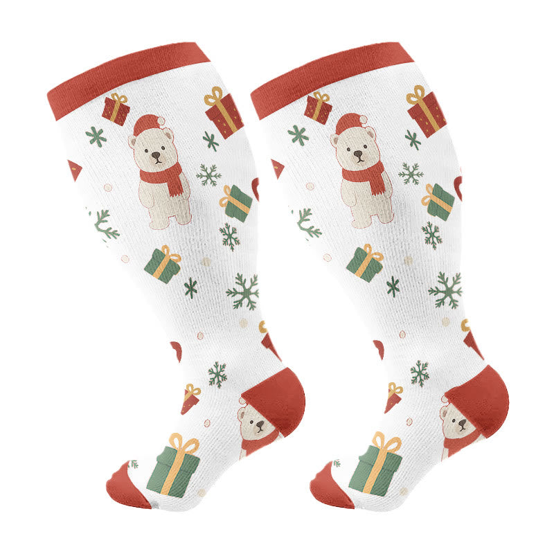 Plus Size Christmas Gnomes Birds Compression Socks - White - 4XL - image 7