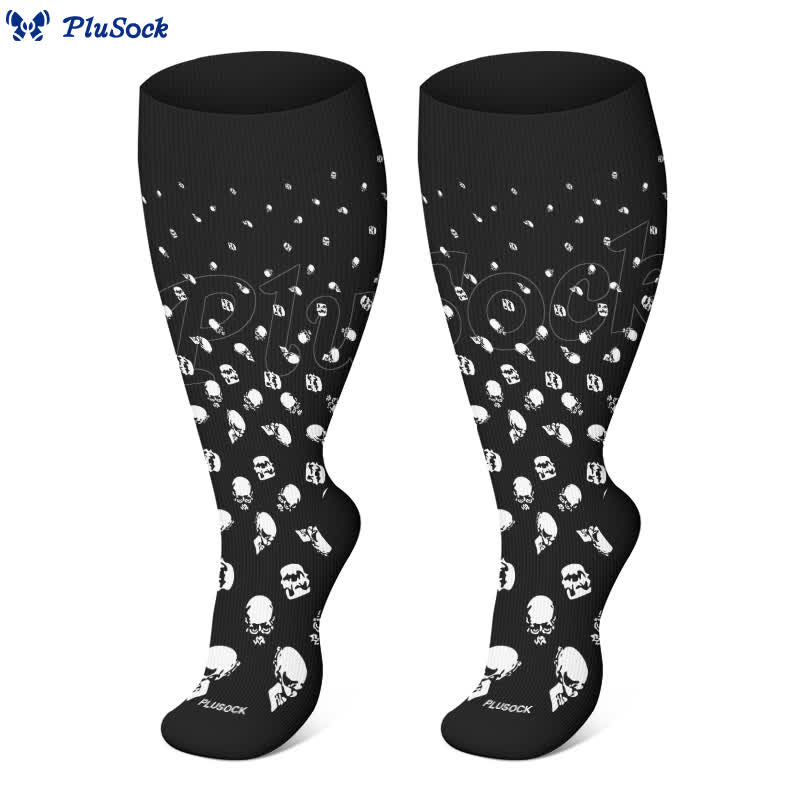 Plus Size Halloween Fun Skull Print Compression Socks(3 Pairs) - image 1