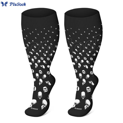 Plus Size Halloween Fun Skull Print Compression Socks(3 Pairs) - image 1
