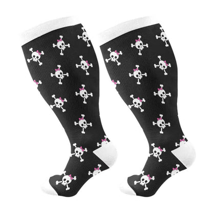 Plus Size Halloween Fun Skull Print Compression Socks(3 Pairs) - Black-B(1 Pair) - 4XL - image 6