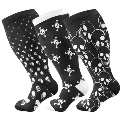 Plus Size Halloween Fun Skull Print Compression Socks(3 Pairs) - Multicolor - 4XL - image 4