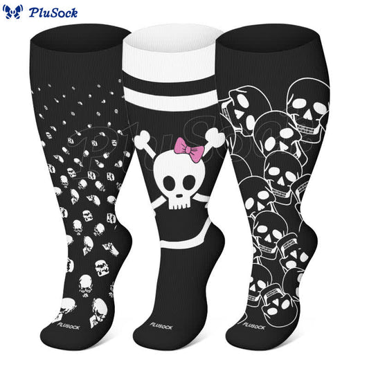 Plus Size Halloween Large Skull Print Compression Socks(3 Pairs) - image 0