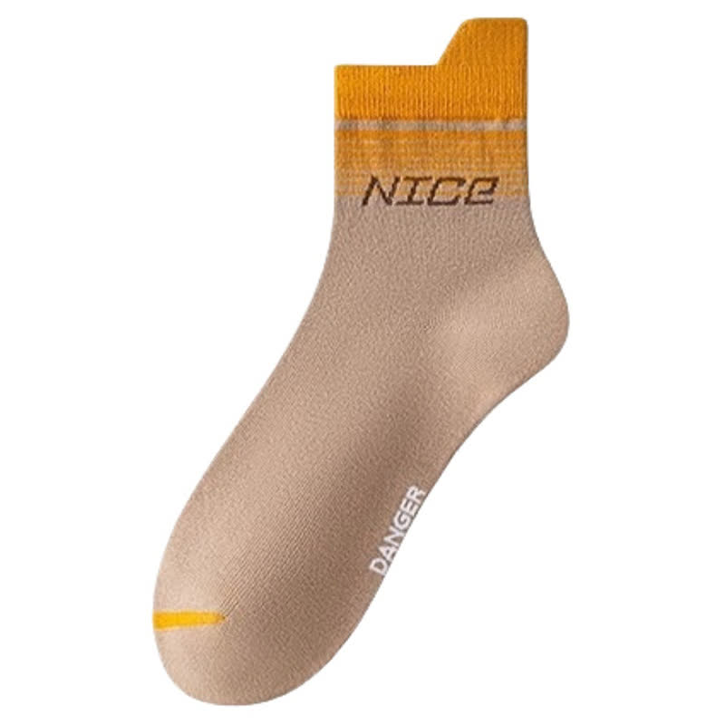 Striped Letter Print Cotton Ankle Compression Socks(5 Pairs) - Khaki - EU39-44(US6-10) - image 11