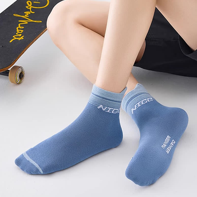 Striped Letter Print Cotton Ankle Compression Socks(5 Pairs) - image 9