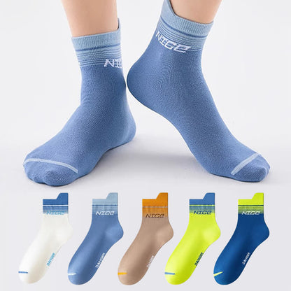 Striped Letter Print Cotton Ankle Compression Socks(5 Pairs) - image 0