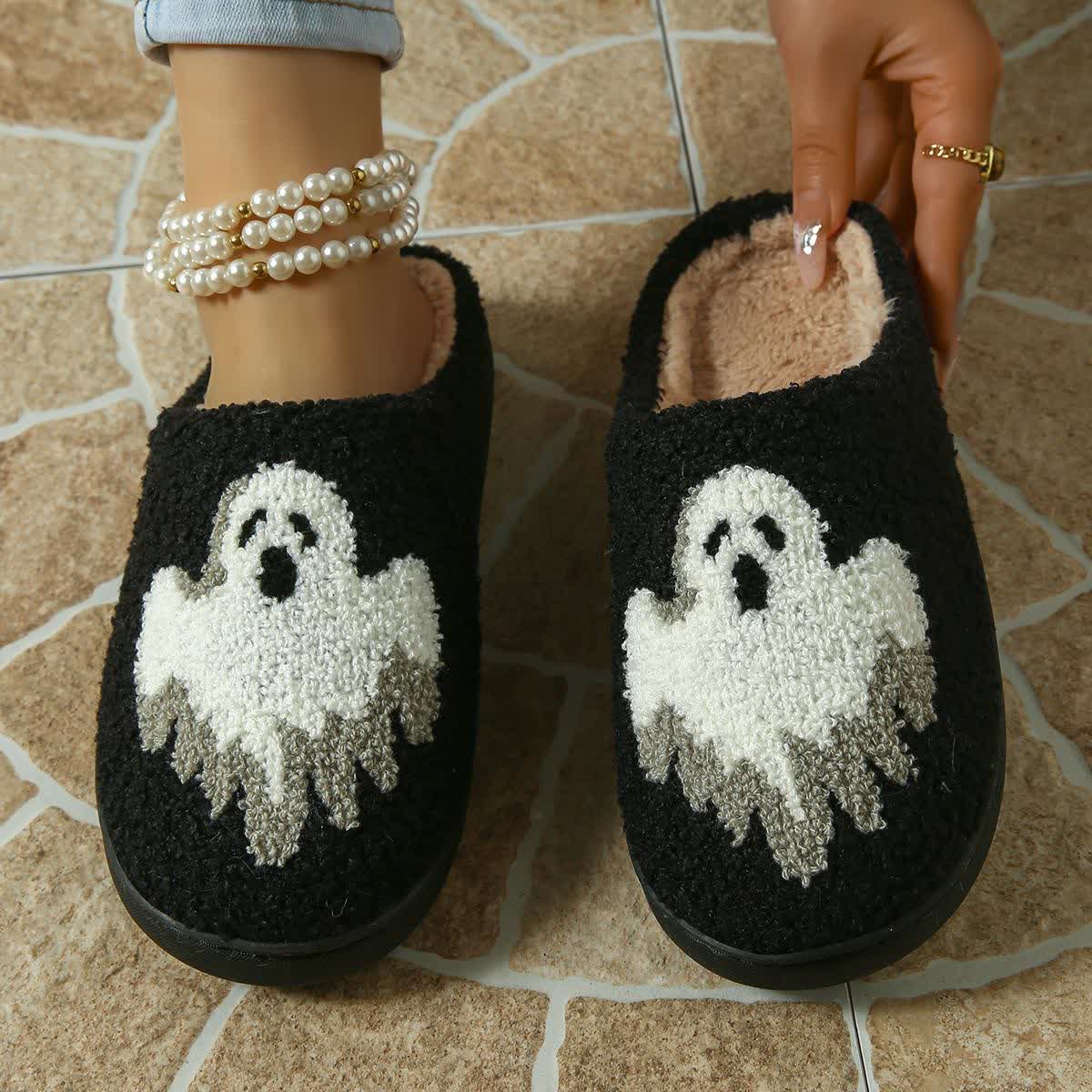 Plus Size Halloween Ghost Slippers - Black - EU44-45(US10-11) - image 5