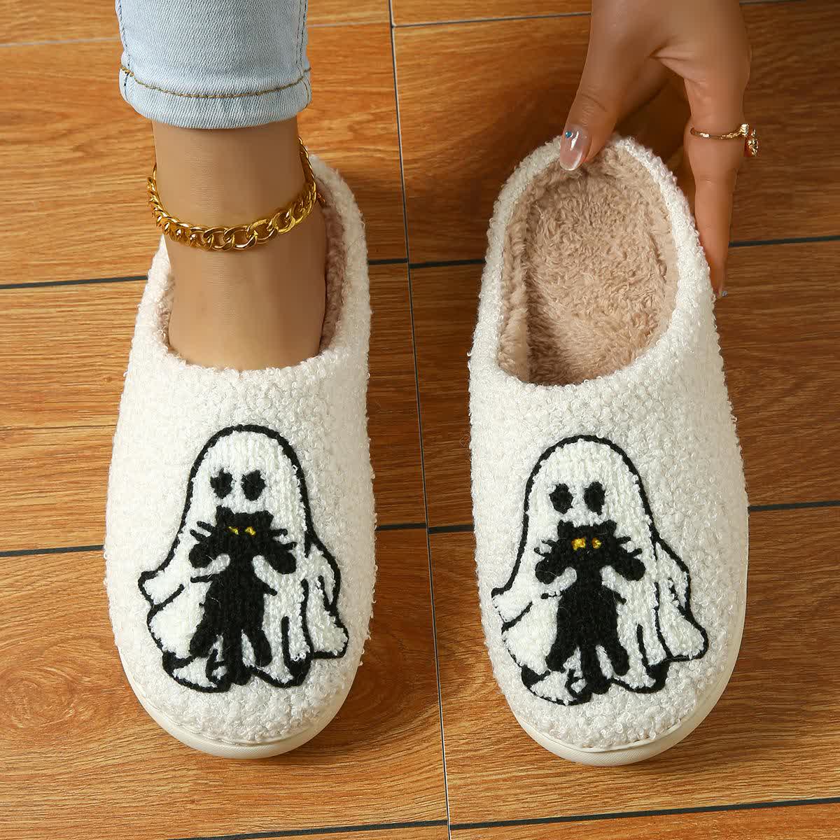 Plus Size Halloween Fun Ghost Slippers - White - EU44-45(US10-11) - image 0