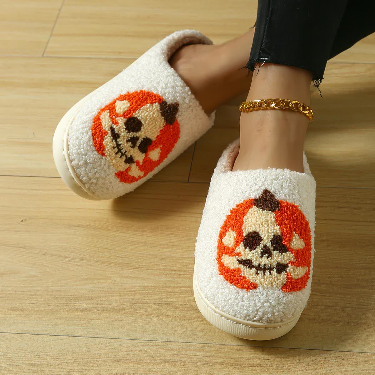 Plus Size Halloween Ghost Face Pumpkin Print Slippers - image 4