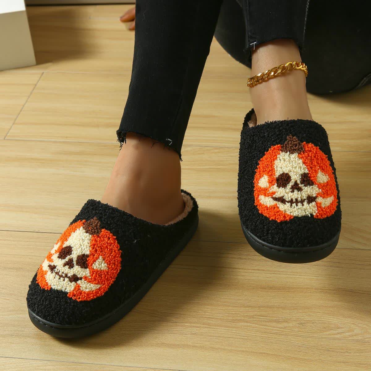 Plus Size Halloween Ghost Face Pumpkin Print Slippers - image 11