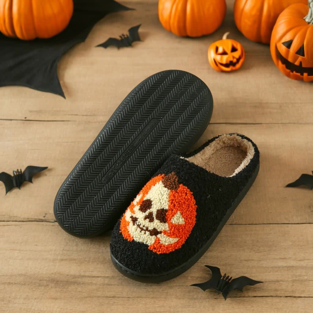 Plus Size Halloween Ghost Face Pumpkin Print Slippers - Black - EU44-45(US10-11) - image 8