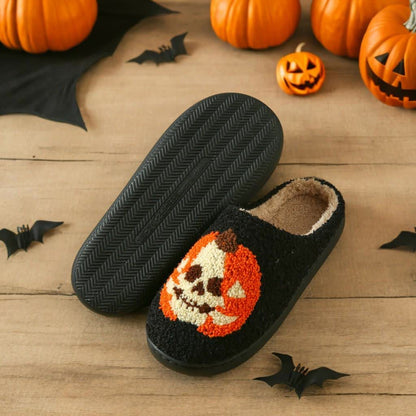 Plus Size Halloween Ghost Face Pumpkin Print Slippers - Black - EU44-45(US10-11) - image 8